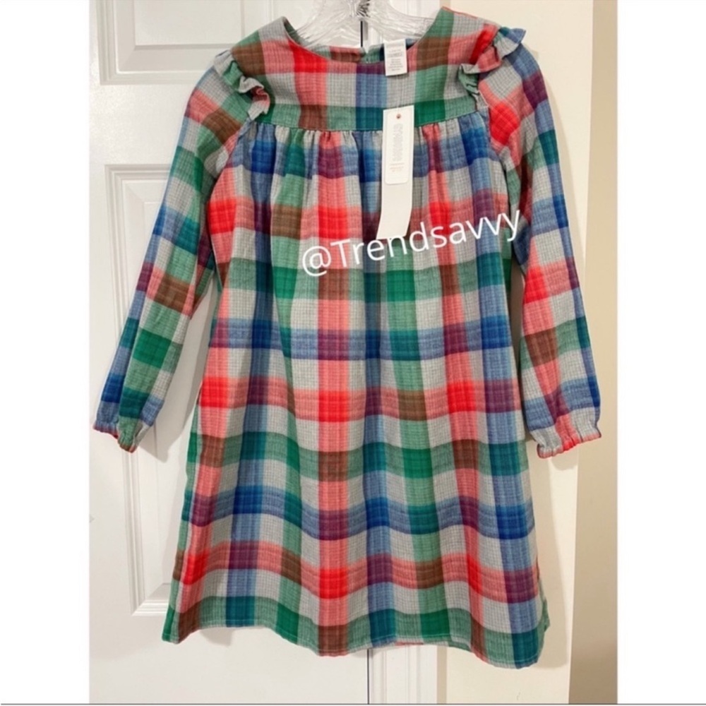 Gymboree Girls Plaid Long Sleeve Nightgown Sleepwear Dress Green Blue Size S NWT